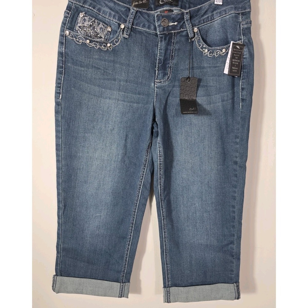 Y2K Earl Jean Capri Jeans Women's 8P Rhinestone Embellished Denim McBling - Picture 3 of 11